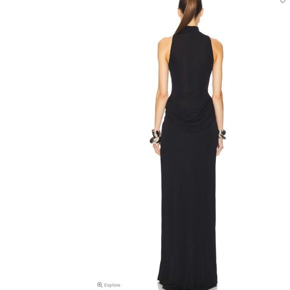 Helsa The Ophelia Dress in Black maxi split hem sleeveless high neck draped gown - Picture 2 of 10